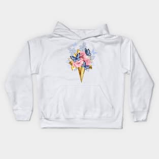 Waffle Cone with Pink Roses Kids Hoodie